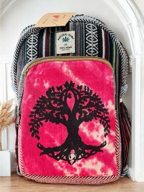 Natural Hemp JC 100% Hemp Tree of Life Backpack - Pink Front Panel